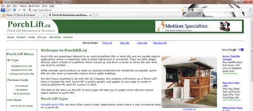 Porchlift.ca Webpage